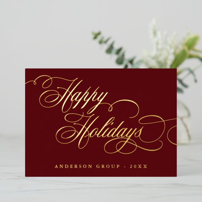 Happy Holidays Calligraphy corporate Greeting  Foil Invitation (Standing Front)