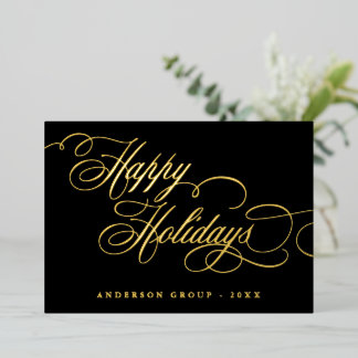 Happy Holidays Calligraphy corporate Greeting Foil Invitation