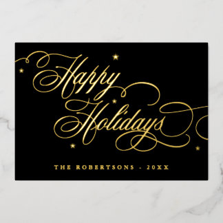 Happy Holidays Calligraphy Photo Family Name card