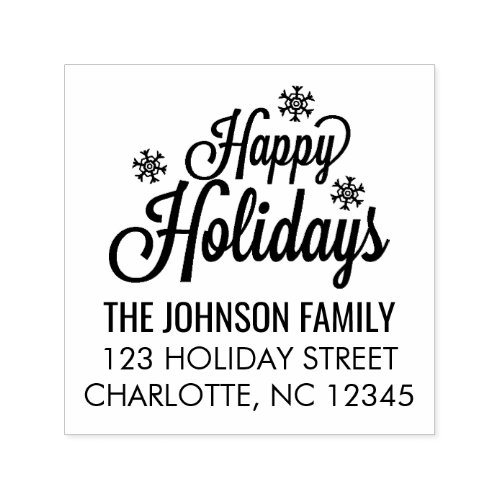 Happy Holidays Calligraphy Snowflakes Family Name Self_inking Stamp