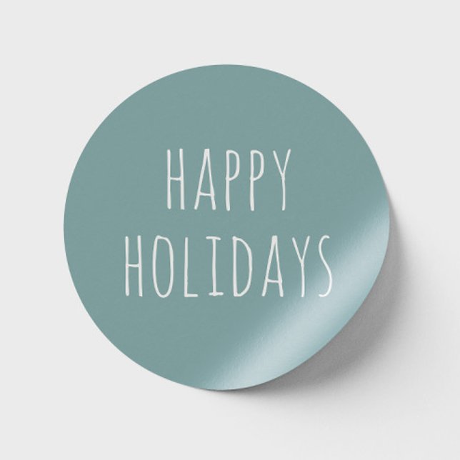 Happy Holidays | Calm Muted Blue Gray Christmas Classic Round Sticker (Creator Uploaded)