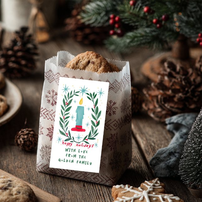 Happy Holidays Candle Hand Drawn CUSTOM Gift Label (Happy Holidays Candle Hand Drawn CUSTOM Gift Label Sticker
)