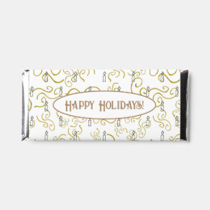 Happy Holidays Candles And Gold Swirl Designs Hershey Bar Favors