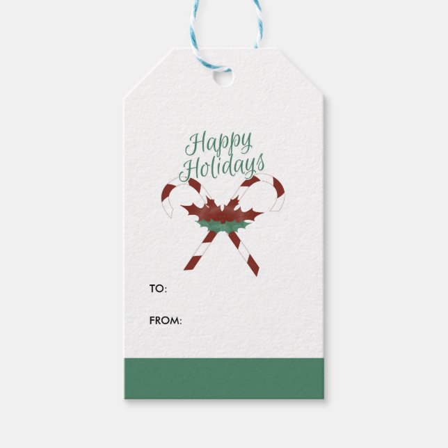 Happy Holidays Candy Cane Gift Tag label (Front)