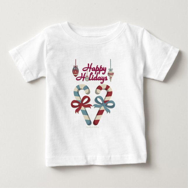 Happy Holidays Candy Cane Heart Baby T-Shirt (Front)