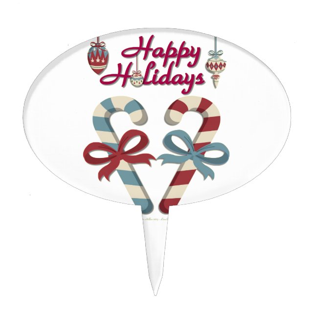 Happy Holidays Candy Cane Heart Cake Topper (Front)