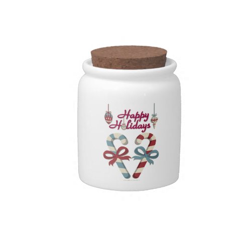 Happy Holidays Candy Cane Heart Candy Jar