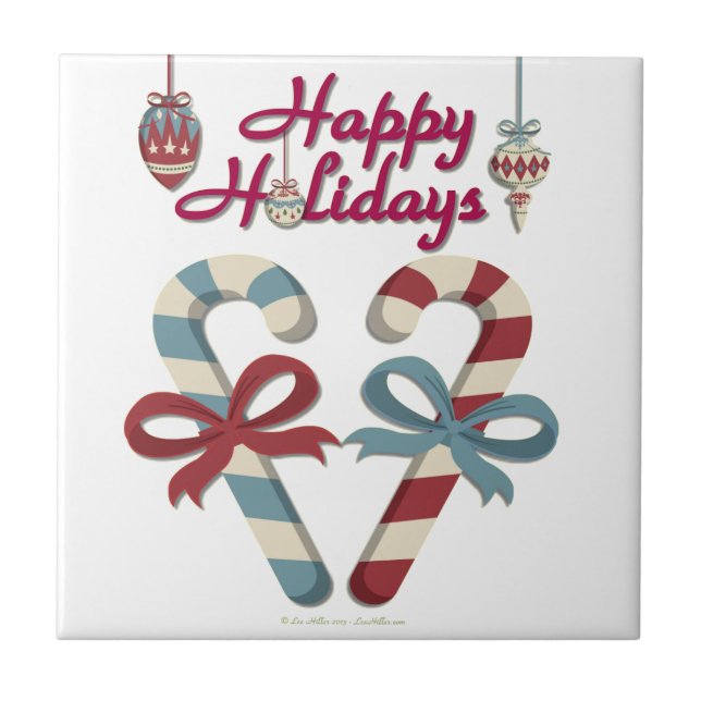 Happy Holidays Candy Cane Heart Ceramic Tile (Front)