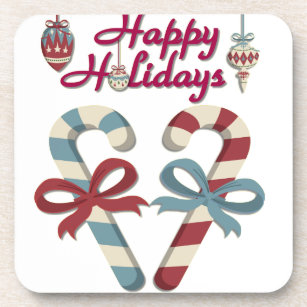 Happy Holidays Candy Cane Heart Coaster