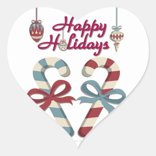 Happy Holidays Candy Cane Heart Heart Sticker