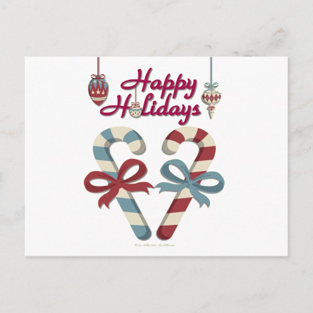 Happy Holidays Candy Cane Heart Holiday Postcard (Front)