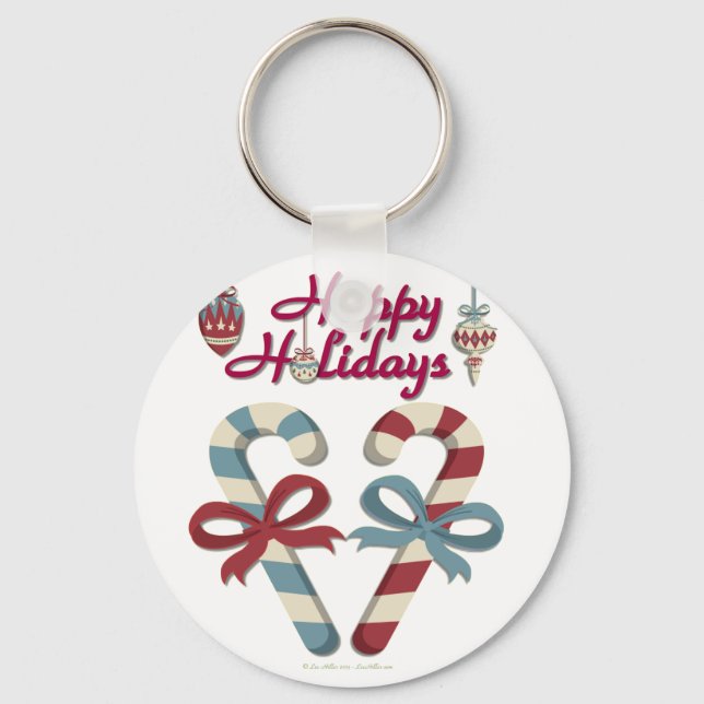 Happy Holidays Candy Cane Heart Keychain (Front)