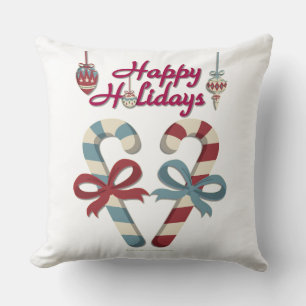 Happy Holidays Candy Cane Heart Throw Pillow