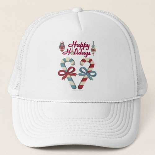 Happy Holidays Candy Cane Heart Trucker Hat