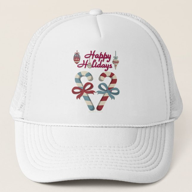 Happy Holidays Candy Cane Heart Trucker Hat (Front)
