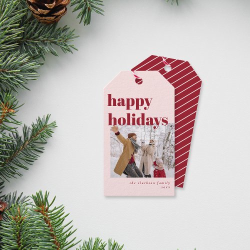 Happy Holidays Candy Cane Photo Gift Tags