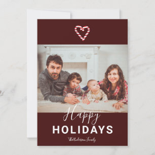 Happy Holidays Candy Cane Photo Red Christmas Announcement