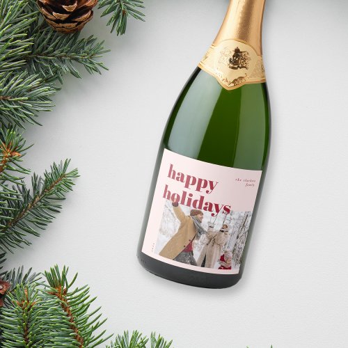 Happy Holidays Candy Cane Photo Sparkling Wine Label