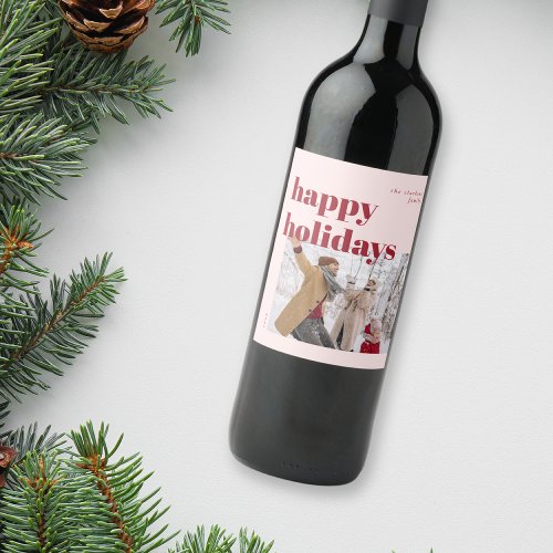 Happy Holidays Candy Cane Photo Wine Label