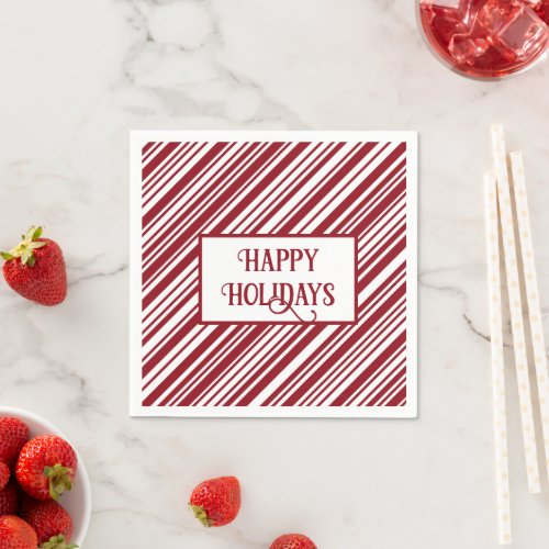 Happy Holidays Candy Cane Stripe Napkins