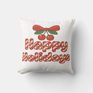 Happy Holidays Candy Cane Typography – Cute Xmas Throw Pillow
