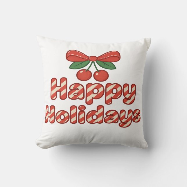 Happy Holidays Candy Cane Typography – Cute Xmas Throw Pillow (Front)