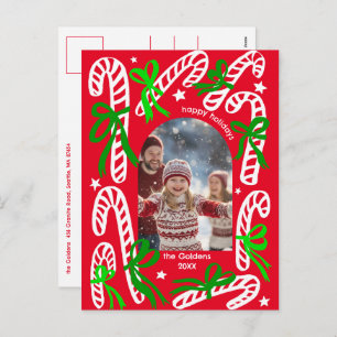 Happy Holidays Candycanes CUSTOM PHOTO Christmas Holiday Postcard