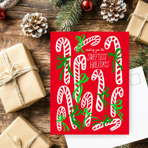 Happy Holidays Candycanes Sweet Cute Christmas Postcard