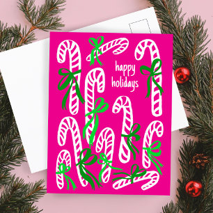 Happy Holidays Candycanes Sweet Cute Christmas Postcard