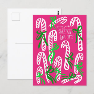 Happy Holidays Candycanes Sweet Pink Christmas Postcard