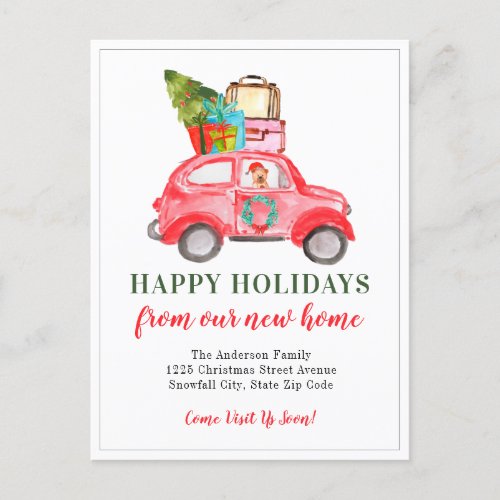 Happy Holidays Car Tree New Home Christmas Moving Announcement Postcard