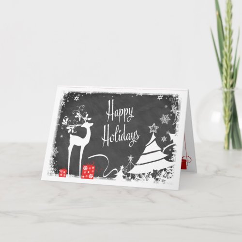 Happy Holidays Card  Faux Chalkboard Deer