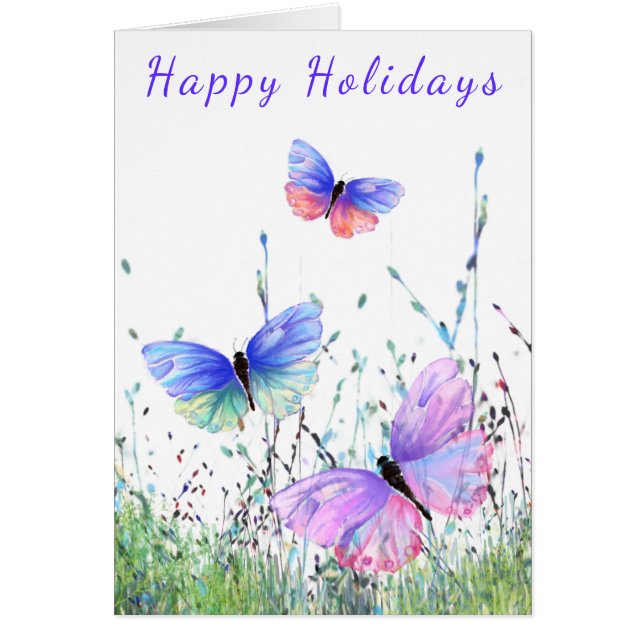 Happy Holidays Card Spring Butterflies Flying (Front)