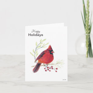 Happy Holidays Cardinal Berries Holiday Card
