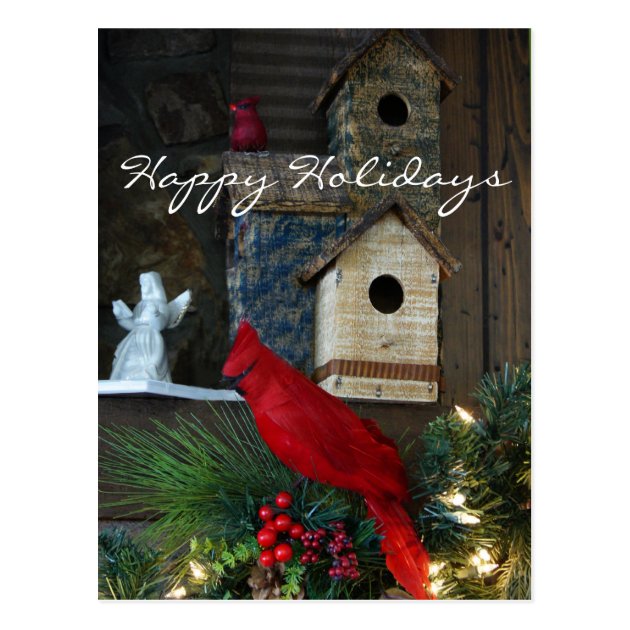 Happy Holidays Cardinal Postcard- Customize Postcard