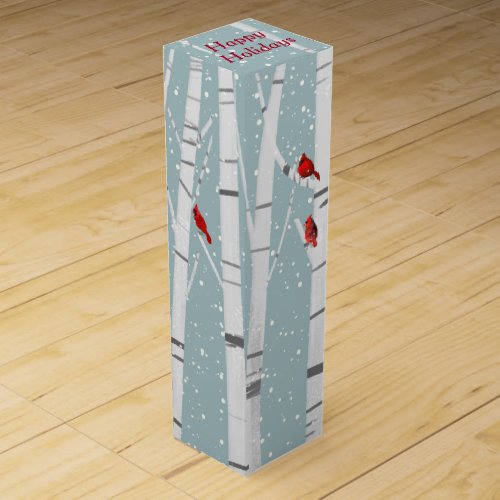 Happy Holidays Cardinals in Birch Tree Wine Box