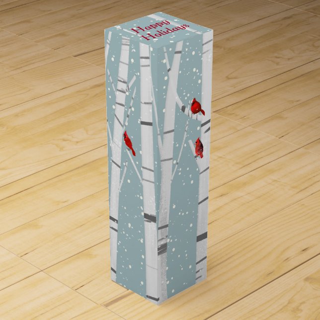Happy Holidays Cardinals in Birch Tree Wine Box (Front)