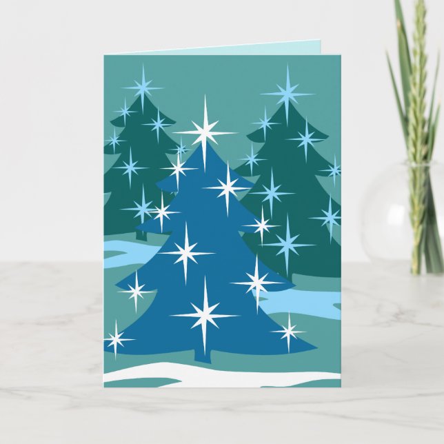 Happy Holidays Cards Classic Blue Tree Card (Front)
