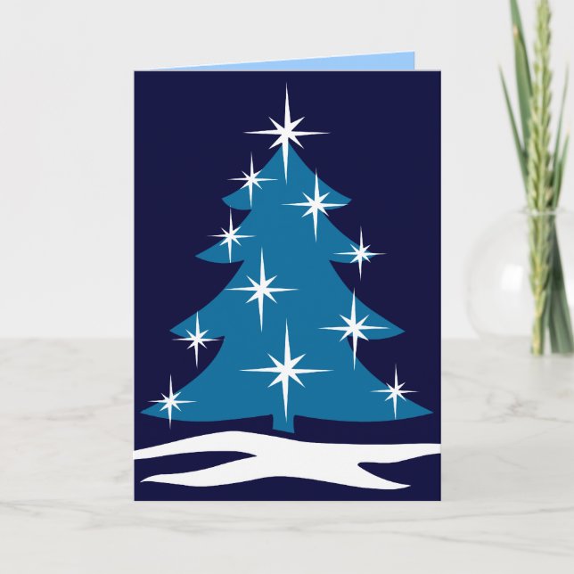 Happy Holidays Cards Classic Blue Tree Card (Front)