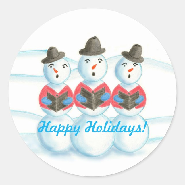 Happy Holidays Caroling Snowmen Stickers (Front)