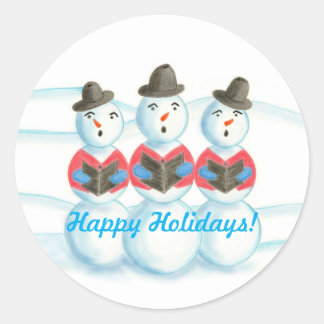 Happy Holidays Caroling Snowmen Stickers