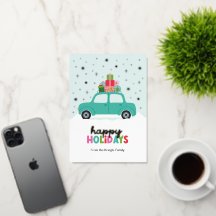 Happy Holidays Cars with Xmas Gifts in Aqua Blue
