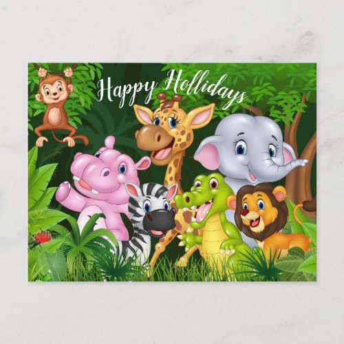 Happy Holidays Cartoon Safari Animals postcard