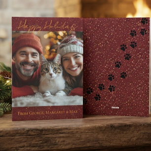 Happy Holidays Cat Mom Dad Elegant Photo Holiday Card