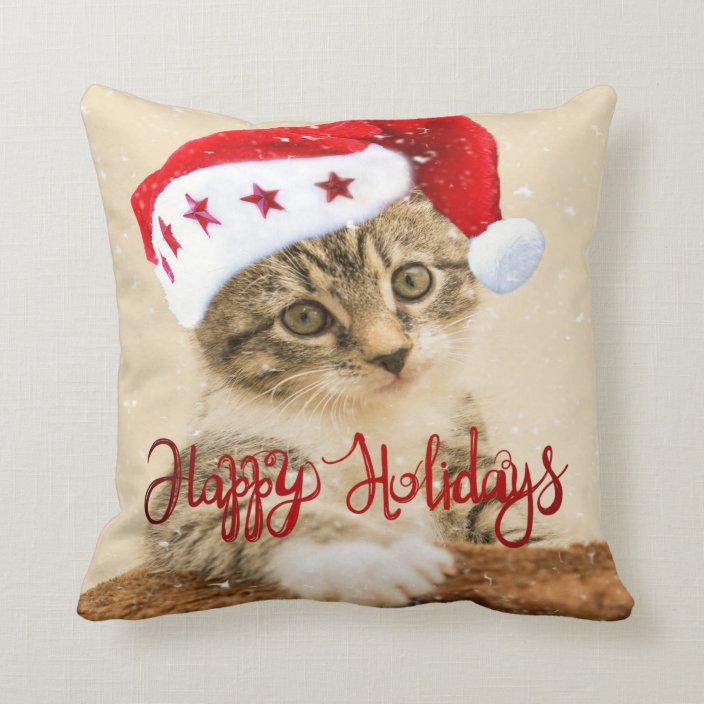 Happy Holidays,Cat With Santa Hat Throw Pillow | Zazzle.com