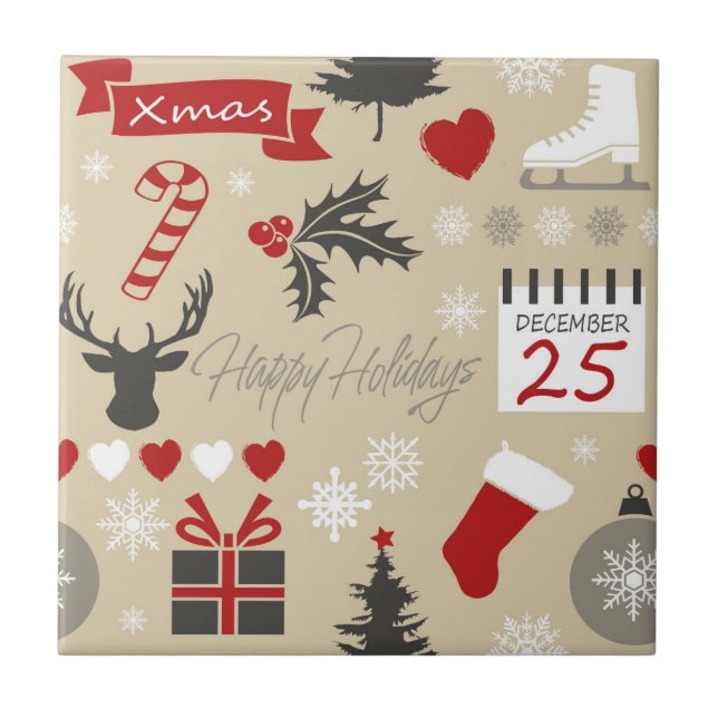 Happy Holidays Ceramic Tile (Front)