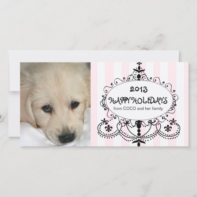 Happy Holidays Chandelier Dog Photo Card (Front)