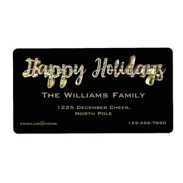 Happy Holidays Chic Black Gold Script Christmas Label (Front)