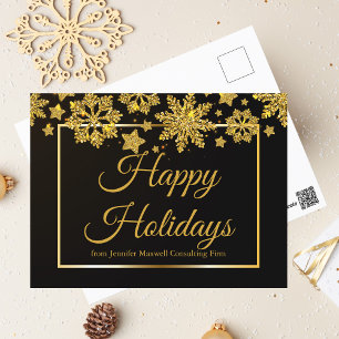 Happy Holidays Chic Corporate Christmas Black Gold Holiday Postcard