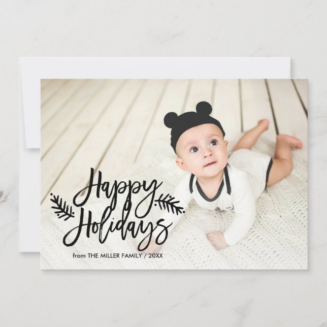 Happy Holidays Chic Hand Lettered Holiday Photo (Front)